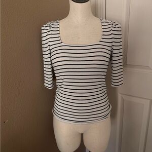 Banana Republic White and Black Striped Square-Neck Top
